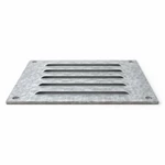 Low side view of a flat galvanized steel agricultural guard panel showing panel thickness