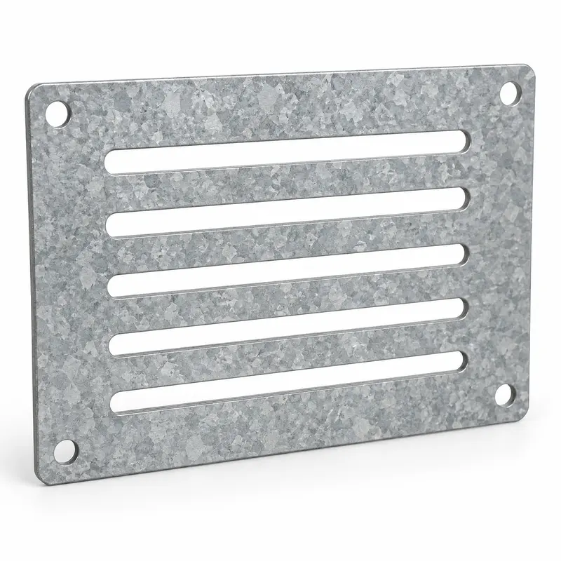 Galvanized steel agricultural equipment guard panel with horizontal ventilation slots