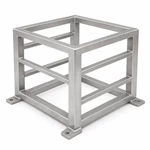 Brushed aluminum battery power cabinet frame with horizontal support rails and mounting brackets