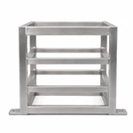 Side view of an open brushed aluminum battery cabinet frame with support rails