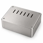 Brushed stainless steel cleanroom equipment enclosure with six linear ventilation slots