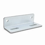 Side view of a zinc-plated custom license plate mounting bracket showing the 90-degree bend and standoff profile