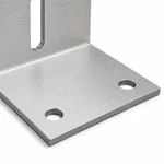 Close-up of two round mounting holes on aluminum solar panel mounting bracket base