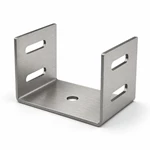 Brushed stainless steel U-shaped mounting bracket with four slotted holes and one round base hole