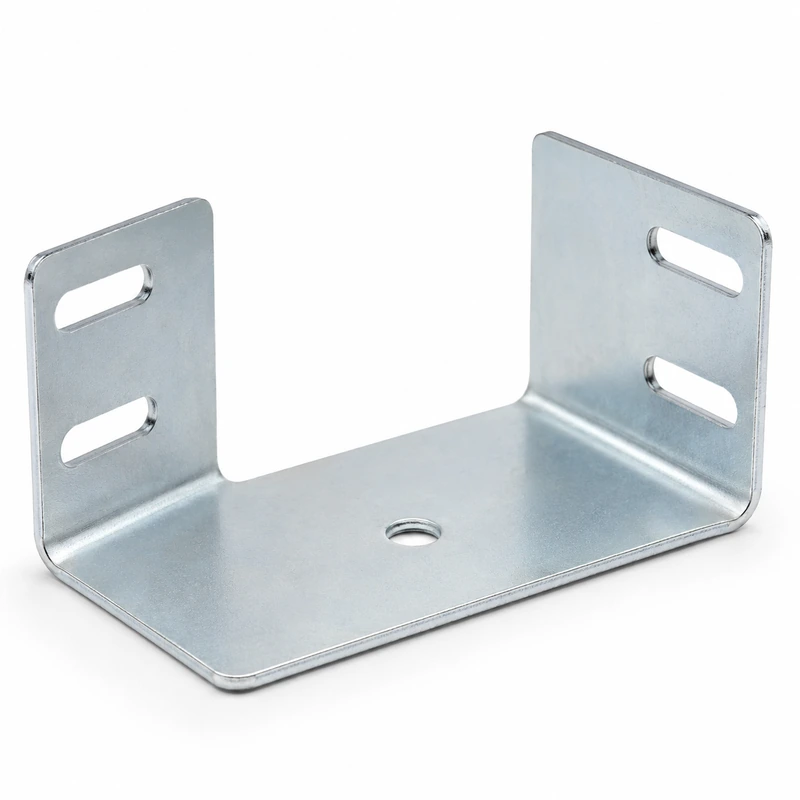 Custom zinc-plated steel U-shaped mounting bracket with slotted side holes